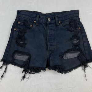 Levis Shorts Womens 26 Petros Vintage 501 Distressed Denim Jean Navy Blue